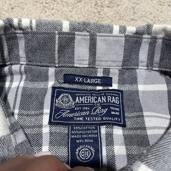 American Rag Pearl Snap Shirt Men’s XXL Gray Plaid Long Sleeve Embroidered - Picture 2 of 8